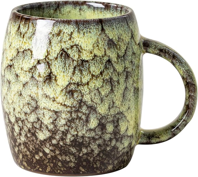 Amber Nebula Ceramic Coffee Mug - 14 oz Unique Reactive Glaze Coffee Cup with Large Handle, Barrel Cute Mug for Women Men Home Office Gift