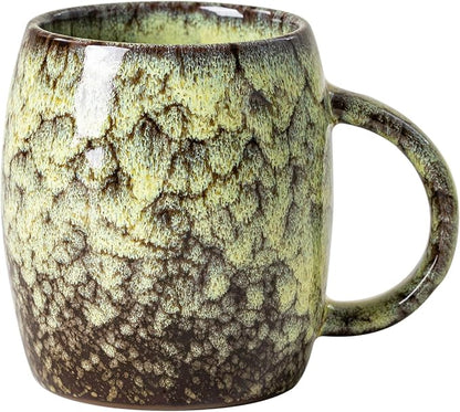 Amber Nebula Ceramic Coffee Mug - 14 oz Unique Reactive Glaze Coffee Cup with Large Handle, Barrel Cute Mug for Women Men Home Office Gift