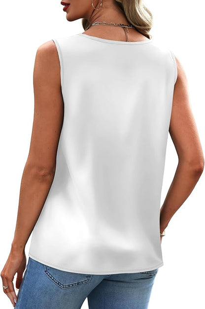 Sipaya Silk Satin Tank Tops for Women V Neck Summer Tops Sleeveless Camisole Business Casual Outfits Work Blouses
