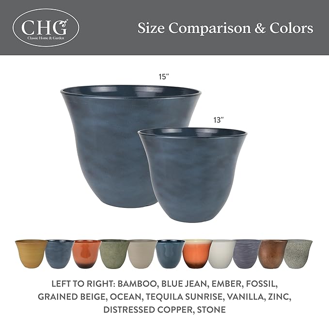 Classic Home and Garden Honeysuckle Resin Planters - Lightweight Indoor & Outdoor Plant Pots - UV-Resistant Plastic Flower Pots - Pot Planters for Flowers & Herbs (15" Tequila Sunrise)