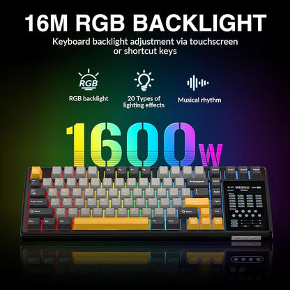Aula L99 Wireless Mechanical Gaming Creamy Keyboard with Smart Touch Screen | Tri-Mode Hot Swappable Custom Keyboard,RGB Backlit,PBT Keycap,Gasket Mount Creamy Sounding Keyboards for Office PC,84 Keys