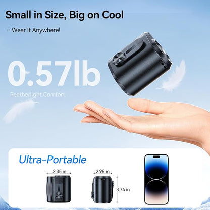 KIMMOO AI Portable Rechargeable Waist Fan with Ice Cooler, 24H Max Cooling, 100-Speed 20000RPM Turbo Cooling Battery Personal Fan, Hands-Free Shirt/Belt/Neck Fan for Work Outdoor Travel, Black