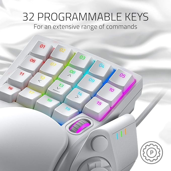 Razer Tartarus Pro Gaming Keypad: Analog-Optical Key Switches - Rapid Trigger - Adjustable Actuation - 32 Programmable Keys - Customizable Macros - Chroma RGB Lighting - Mercury White | Rapid Trigger, Adjustable Actuation, 32 Programmable Keys, Customi...