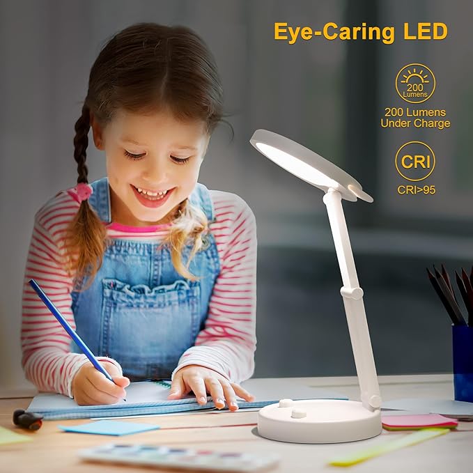 Boncoo Rechargeable Lamp, Cute Bear Battery Operated Desk Lamp Portable & Foldable, LED Cordless Lamp Dimmable with 3 Color Modes, Eye Caring Table Light Small Desk Lamps for Home Office Dorm