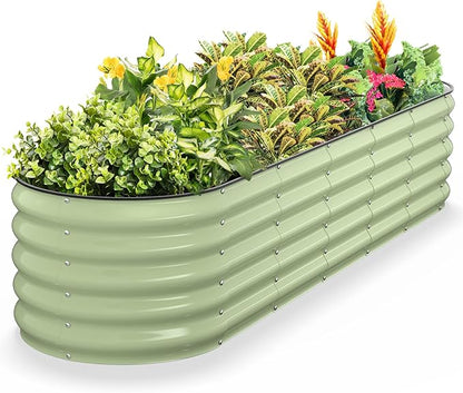 Kesfitt Raised Garden Bed, Metal Galvanized Steel Oval Garden Bed 8x2x1.5 ft with 18-Inch Deep Open-Bottom Design for Outdoor Vegetable Gardening, Fruit Green