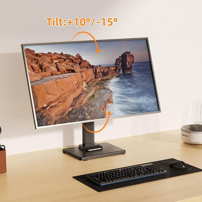 Suptek Single LCD Monitor Stand Mount Riser for 13-43 Inch Screen | Holds up to 44lbs, Free-Standing, Swivel, Height Adjustable, Rotation, 50-100mm VESA Base