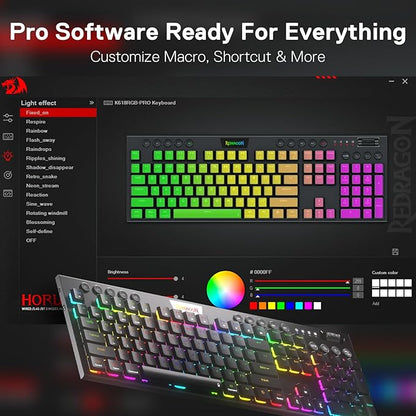 Redragon K618 PRO Wireless Ultra-Thin Gaming Keyboard, Macro & Media Scroll | 0-Delay Tri-Mode, 5 On-Board Keybinding G Buttons for MMO MOBA Games, Dedicated Media Control, Easy-Switch Win/Mac Compatible