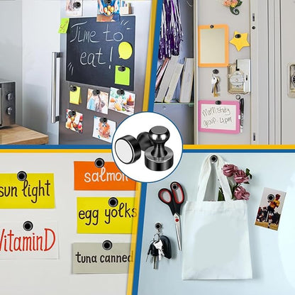 LOVIMAG Fridge Magnets 18Pcs, Magnet for Refrigerator Whiteboard, Black | Small Strong Neodymium Metal Cute Push Pin for Classroom, Kitchen, Accessories Decorative, Office, Calendar