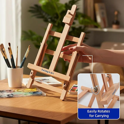 Falling in Art Painting Set for Kids with Table Easel, Acrylic Painting Starter Kit with Art Smock, Acrylic Paints, Colored Pencils, Paint Brushes, Canvas Panels and Watercolor Pad for Christmas Gift