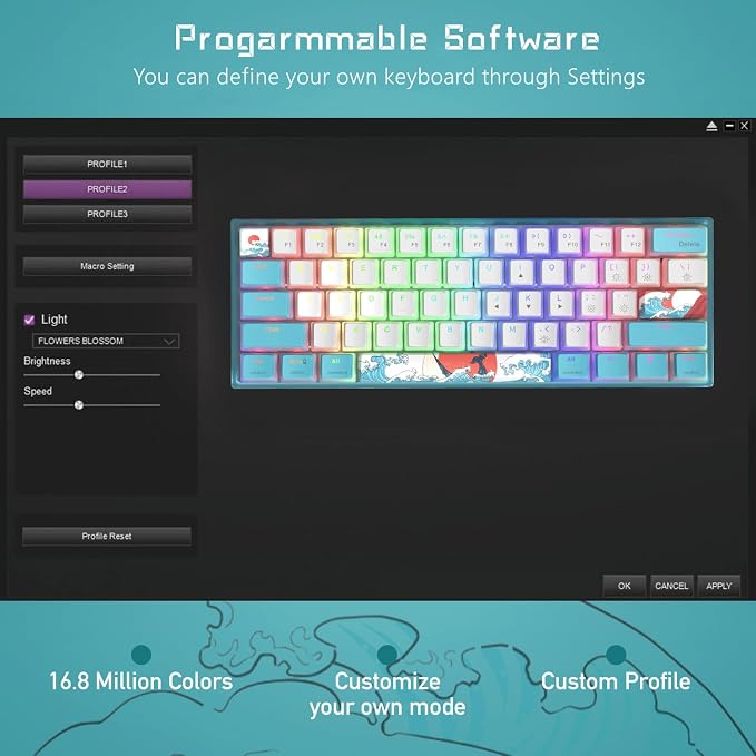 Womier 60% Percent Keyboard,WK61 V2 Mechanical RGB Wired Gaming Keyboard,Hot-Swappable Creamy Key Board with PBT Keycaps,Linear Red Switch for Windows/MAC (Blue)