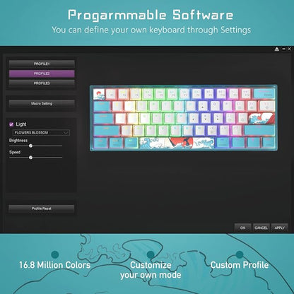 Womier 60% Percent Keyboard,WK61 V2 Mechanical RGB Wired Gaming Keyboard,Hot-Swappable Creamy Key Board with PBT Keycaps,Linear Red Switch for Windows/MAC (Blue)
