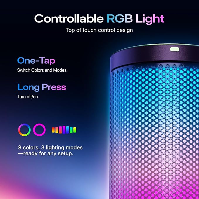 MAONO DGM20S Gaming Microphone for PC with Clear Voice & Noise Reduction | RGB Lighting, Tap-to-mute, Gain Control, Headphone Monitoring and Boom Arm for Discord Gaming, Streaming, Content Creation