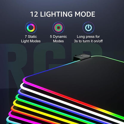 KTRIO RGB Large Gaming Mouse Pad, 31.5 x 15.7 in, RGB Black, XXL | Smooth Micro-Weave Surface, RGB Lighting Design, Non-Slip Rubber Base, Durable Stitched Edges, Office & Home Use