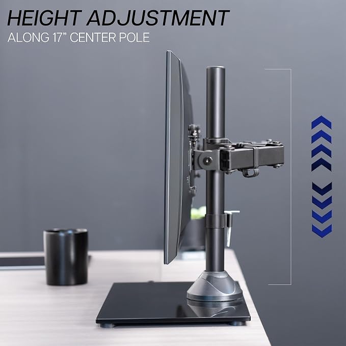 VIVO Freestanding Dual Monitor Stand with Sleek Glass Base and Adjustable Arms, Mounts 2 Screens up to 32 inch and 22 lbs Each, Black, STAND-V002FG | Articulating, Freestanding Adjustable Monitor Arm, Black with Glass Base, Computer Stand for 2 Monitor...