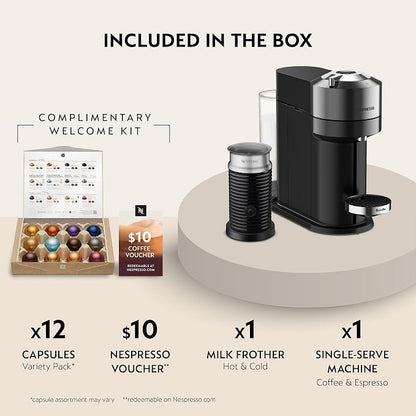 Nespresso Vertuo Next Deluxe Coffee and Espresso Maker, Pure Chrome with Aeroccino Milk Frother,1.1 liter, Black,Dark Chrome