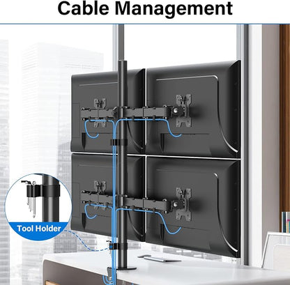 MOUNTUP Quad Monitor Stand, 4 Monitors Desk Mount for 17 to 32 inch Computer Screens, Fully Adjustable Stacked Mount with Tilt Swivel, 4 Heavy Duty Monitor Mount, Holds up to 17.6lbs per Arm