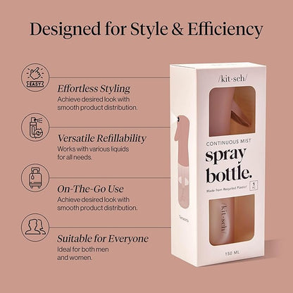 Kitsch Continuous Spray Bottle for Hair – Terracotta, 150ml | Fine Mister Spray Bottle & Water Spray Bottle – Recycled Hair Spray Bottle – Spray Bottles for Cleaning, Styling, & More