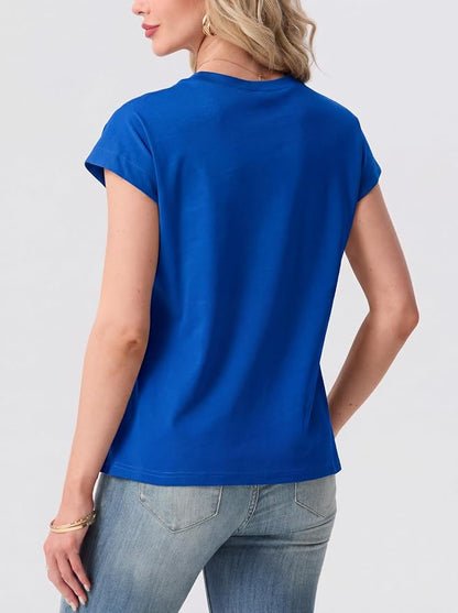 GRECERELLE Womens Summer Tops Cap Sleeve Crew Neck Basic T-Shirt | Everyday Casual Wear, Layering Friendly, Wrinkle-Resistant, Business Casual Ready, Lightweight & Packable, Capsule Wardrobe