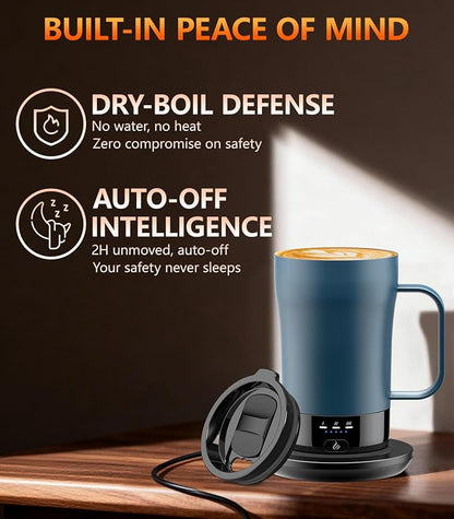 Self-Heating Coffee Mug, 14oz Heated Coffee Mug - Rechargeable Temperature Control Coffee Mug Keep Coffee Hot, Smart Mug Great Gift for Coffee Lovers & Slow Sippers