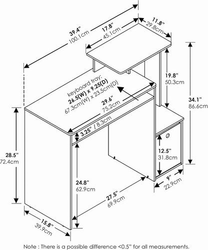 Furinno ECON Desk, 40" Gaming Desk with Keyboard Tray, Computer Desk, Office Desk with Side Shelves and Storage Bin, 40-Inch, for Home Office, Study Room, Dorm, Amber Oak