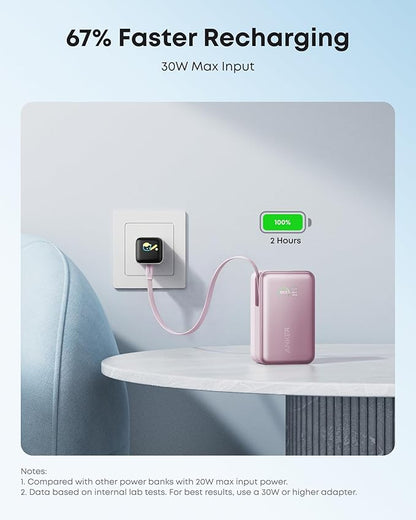 Anker Nano Power Bank, 45W 10,000mAh Portable Charger, iPhone Battery Pack | Built-In Retractable USB-C Cable, for iPhone 17 / 16 Series, iPad, Galaxy, Pixel, and More, Compact Travel Design