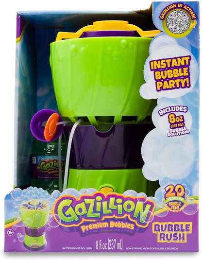 Gazillion Bubbles, Bubble Rush Portable Bubble Maker - Instant Bubble Creation - Outdoor Toy for Kids - 8 oz. Bubble Solution Included - Ages 3+