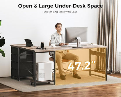 AODK 61" L Shaped Gaming Desk with 4 Drawers and Power Outlets, Grey | USB Ports, PC Tower Stand, Hooks, Reversible Corner Layout for Gaming Rooms, Bedrooms and Home Office