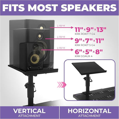 Liquid Stands Studio Monitor Stands - Music Studio Desktop Speaker Stand - 2 Pack 12x9 Clamp-on Adjustable Short or Tall Speaker Support for Music Booth Desk Audio Monitor Stand Mount with Tilt