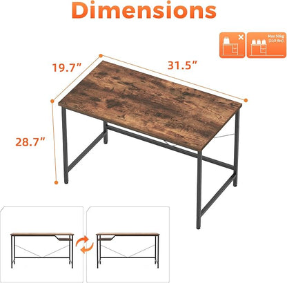 Mericonia 32x20 Inch Computer Desk, 0.6" Thick Small Office Table | Modern Simple Style, Small Study & Writing Table for Home Bedroom Work, Brown
