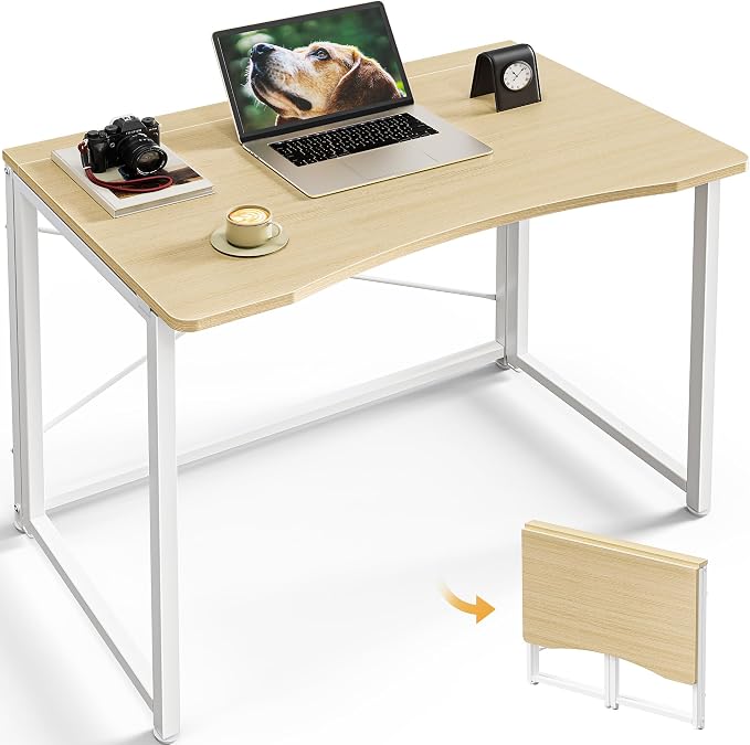 Huuger Folding Desk for Small Spaces, 31.5 Inch Foldable Computer Table, Easy Assembly, for Home Office, Study, Bedroom, Dorm, Space Saving, Small Writing Work Office Computer Desk, Oak