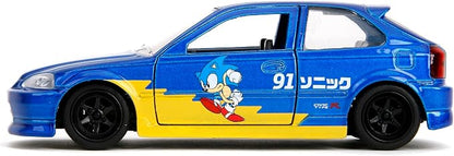 Jada Toys Sonic the Hedgehog with 1997 Honda Civic Type-R Die-Cast Car – 1:32 Scale, Highly Detailed Collectible Model with Sonic Figure, for Ages 8+