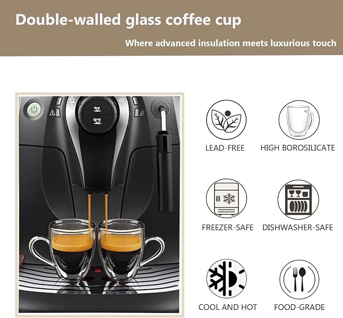 DINGPAI 15 oz Double Walled Glass Coffee Mugs, Large Coffee Mug with Handle | Borosilicate Glass, Insulation, Dishwasher Safe, Clear Glass Cups with Spoon for Latte, Cappuccino, Espresso, Americano