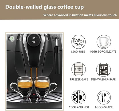 DINGPAI 15 oz Double Walled Glass Coffee Mugs, Large Coffee Mug with Handle | Borosilicate Glass, Insulation, Dishwasher Safe, Clear Glass Cups with Spoon for Latte, Cappuccino, Espresso, Americano