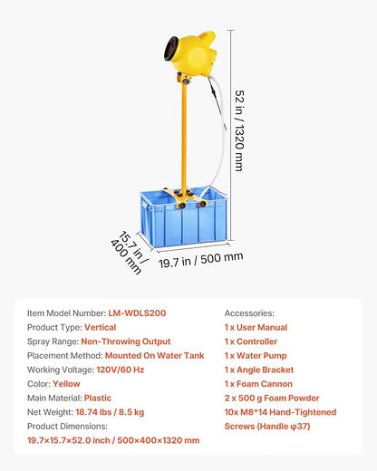 VEVOR Foam Machine, Adjustable Angle Control Foam Cannon Party Machine, Bubble Cannon with 37QT Water Tank, Stable Vertical Design, Dense Foams Maker for Gatherings, Celebrations & Party