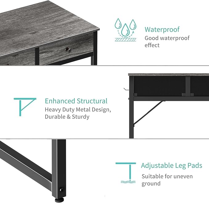 Lufeiya Small Desk with Drawers - for Bedroom, 32 Inch Home Office Computer Desk with Fabric Storage Drawer and Bag, Study Writing Table for Small Spaces, Gray