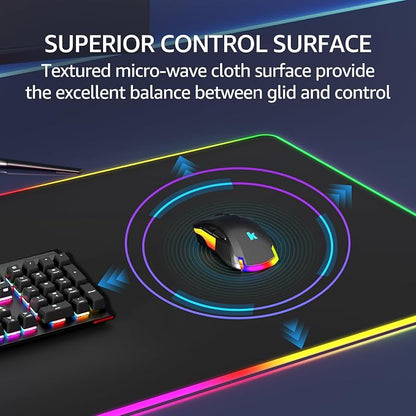 KTRIO RGB Large Gaming Mouse Pad, 31.5 x 15.7 in, RGB Black, XXL | Smooth Micro-Weave Surface, RGB Lighting Design, Non-Slip Rubber Base, Durable Stitched Edges, Office & Home Use
