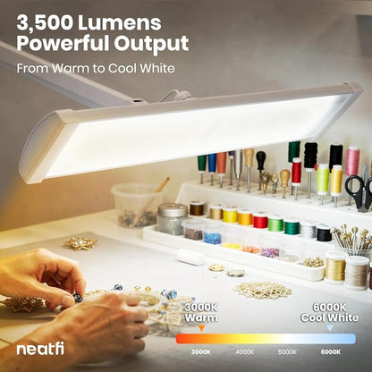 Neatfi 3,500 Lumens LED Desk Lamp – 45W Dimmable Task Light | Adjustable Color Temperature | 3 Light Modes | 540 SMD LEDs | Reading, Craft, Workbench & Office (White-2, 26-Inch Wide Shade)