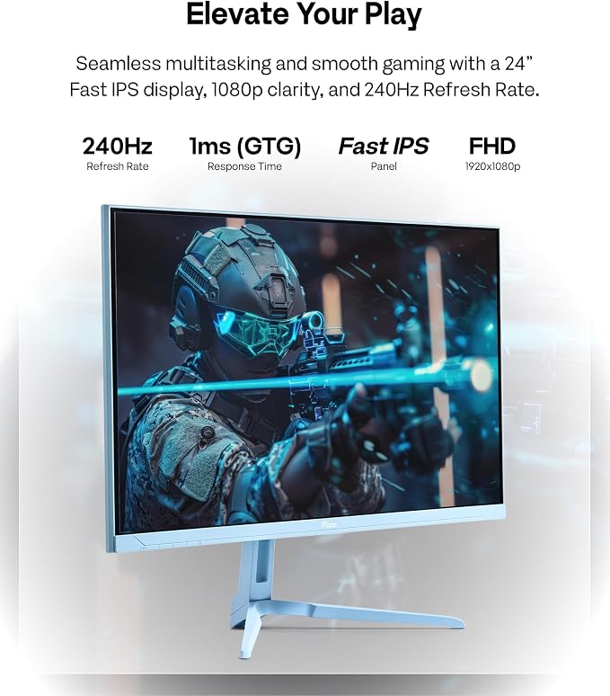 Pixio PX249 Wave Blue 24 inch 240Hz Refresh Rate FHD 1080p Resolution Fast IPS Panel 1ms GTG Response Time Built-in Speakers Gaming Monitor with Adaptive Sync