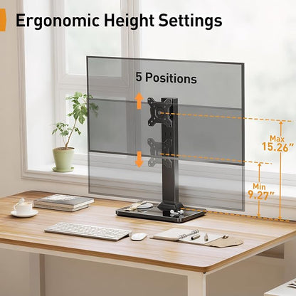 Perlegear Single Monitor Stand for 13–34 inch Screens up to 44 lbs | Heavy-duty steel, swivel, tool-free tilt, 360° rotation, 5 height settings, cable management, max VESA 100x100mm, home office
