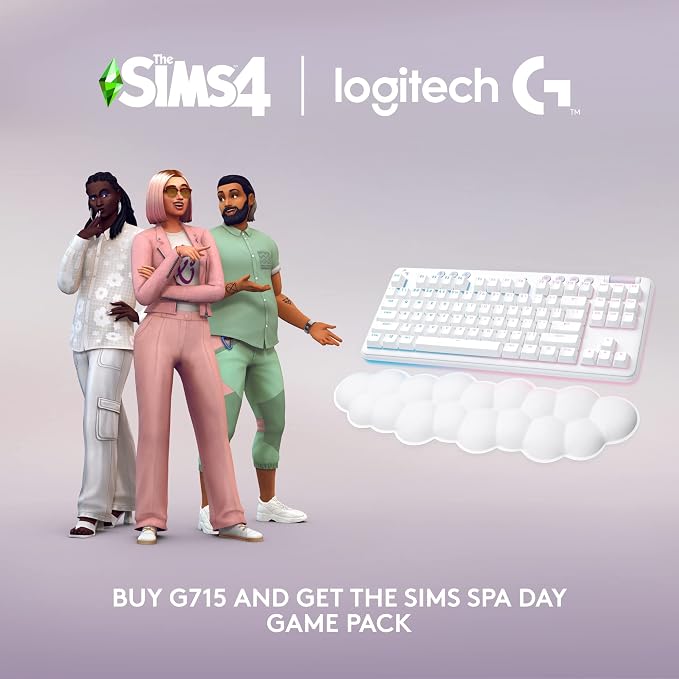 Logitech G715 Wireless Mechanical Gaming Keyboard - White Mist | LIGHTSYNC RGB, Lightspeed wireless, mechanical linear switches, keyboard palm rest, PC/Mac compatible