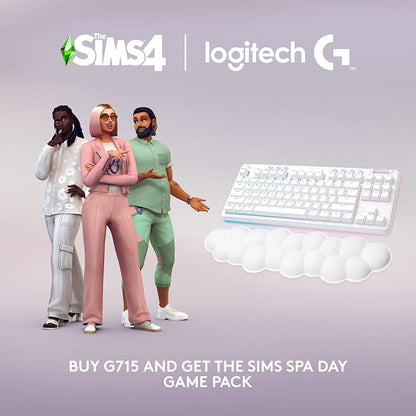 Logitech G715 Wireless Mechanical Gaming Keyboard - White Mist | LIGHTSYNC RGB, Lightspeed wireless, mechanical linear switches, keyboard palm rest, PC/Mac compatible