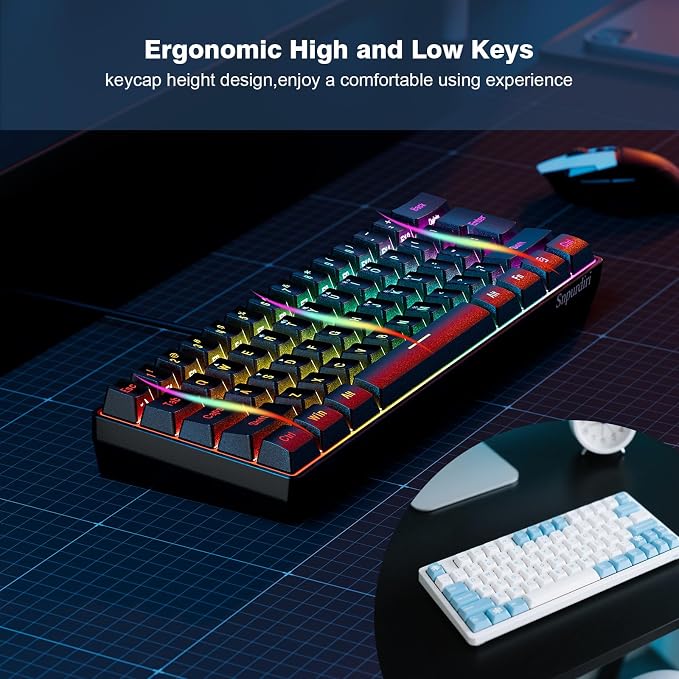 Snpurdiri 60% Wired Gaming Keyboard, 61 Keys RGB (Black) | Backlit Ultra-Compact Mini Gaming Keyboard for PC/Mac Gamer, Typist, Travel, Easy to Carry on Business Trip