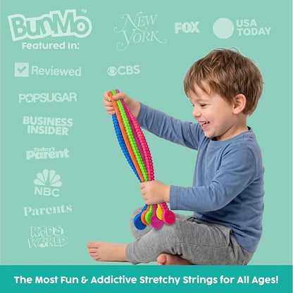 BUNMO Stretchy Strings - Sensory Toys - Stimulating & Fun Sensory Toys for Kids - Fidget Toy - Hours of Fun for Kids - Non-Mouthable Toy 3+ - Textured 6 Pack