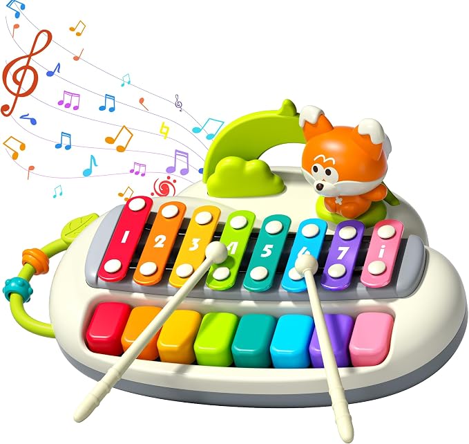 2 in 1 Baby Piano Xylophone for Toddlers， 8 Multicolored Key Keyboard Piano, Musical Table Percussion Sensory Toys ，Educational Musical Learning Instruments Toy for Kids Girls Boys