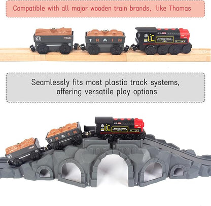 Motorized Train for Wooden Track, Remote Control Train with Magnetic Connection, Battery Operated Locomotive Trains for Toddlers, Compatible with Thomas, Brio, Chuggington