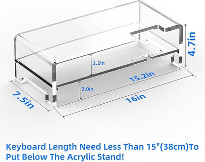 Acrylic Monitor Stand Riser Clear Laptop Stand 2-Tier L16 xW7.5 xH4.7 | Computer Monitor Stand Laptop Riser with Storage, Compatible with All Notebooks and Monitors, Desk Organizer for Home Office