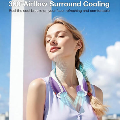 Portable Neck Fan, 6 Speeds Rechargeable Personal Fan with AI Chips, Hands-Free 360° Faster Cooling Wearable Fan, Ultra Quiet for Home, Office, Travel, Indoor, Outdoor - Purple