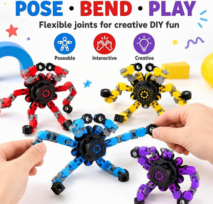12PCS Transformable Fidget Spinner Toys for Kids and Adults | DIY Robot Chain Fidget Toys, Sensory Toys for Stress Relief, Party Favors, Classroom Rewards & Birthday Gifts