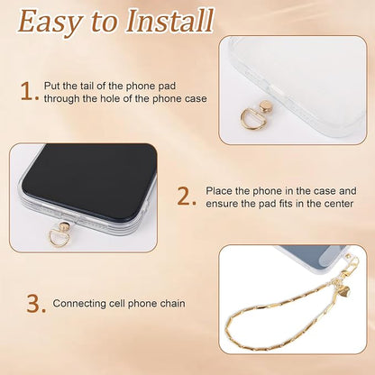 AULEEP Phone Chain Wristlet Gold Phone Charm Wrist Strap,Universal Metal Phone Wristlet with Clear Tether Tab,Anti Theft Phone Strap for Shopping Traveling Party