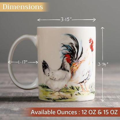 Maison d' Hermine Coffee Mug with Handles Tea Cups (12 Ounce, Pack of 2) | Fine Bone China Coffee Mugs for Hot Beverages Cappuccino Latte Home Restaurant Hotel Spring Summer -Campagne